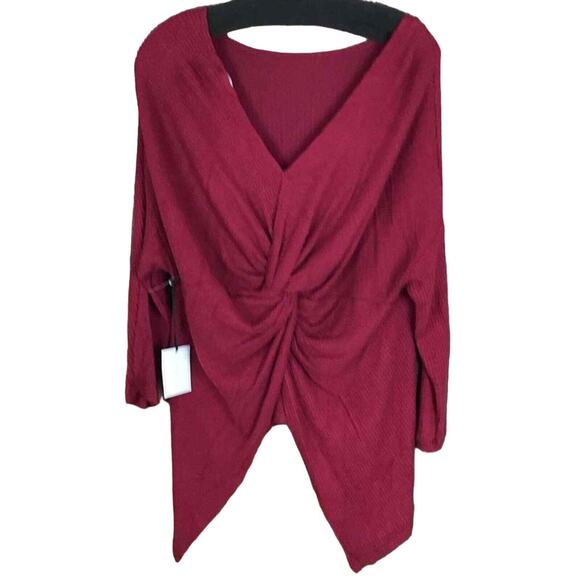 1 State Womens Blouse XS Red Twist Back Draped Hem Long Sleeve Stretch NWOT - Picture 7 of 11